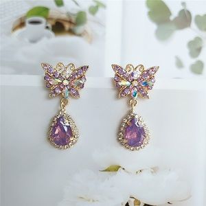 S925 Diamond Long Butterfly Earrings